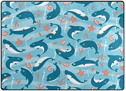 Colourlife 80 x 58 inča Lagana mekana prostirka u zatvorenom podne prostirke Kućna dekoracija za dječju sobu dnevni boravak slatke morske pse na plavim talasima