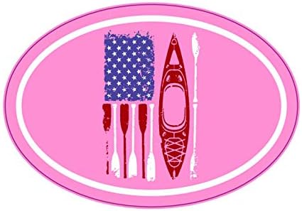 Ovalna ružičasta uznemirena američka zastava kajaka naljepnica - naljepnica za kajakacke - naiziča za planinarenje na otvorenom