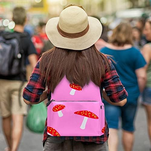 Tbouobt kožni ruksak za putovanja Lagani laptop Ležerni ruksak za žene Muškarci, Ružičasta crvena gljiva