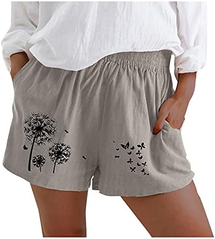 Honprad Ženske kratke hlače za ljetne dressy plus veličine Ispis labave ležerne hlače hlače elastična struka pamučna posteljina moda