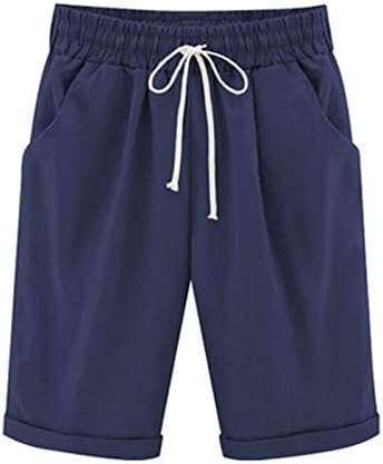 Ženske pamučne posteljine dugih kratkih kratkih struka elastične burmude kratke hlače Drešene ljetne kratke hlače sa bočnim džepovima