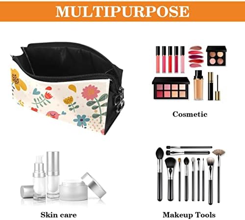 Travel Makeup Bag Vodootporna kozmetička torba torba za torba za žene za žene i djevojke, sretan rođendan Crtani cvjetovi ptica