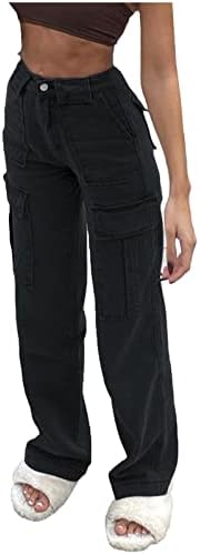 Pantalone za žene patentni pantni pantni pant pant sa niskim positom teretni pantni pantni pantalone za ravno nogu s džepovima