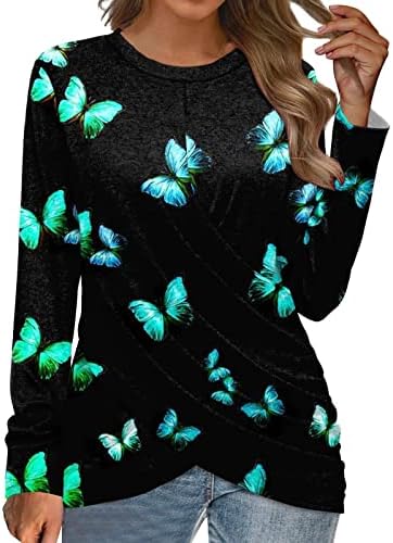 Ženska modna casual tanka fit košulja okrugla vrata duks pulover prekrižena labava dugih rukava s dugim rukavima