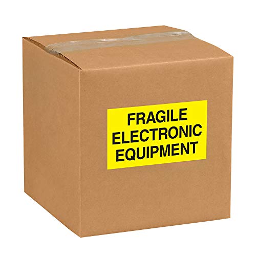 Aviditi Tape Logic 3 x 5, Fragile Electronic Equipment fluorescentno žuta naljepnica upozorenja, za otpremu, rukovanje, pakovanje i selidbu