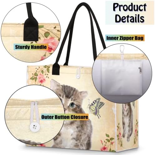 Slatka torba za cvijeće Cat Butterfly za žene putna torba za višekratnu upotrebu torba za namirnice Utility Tote za rad shopping torba