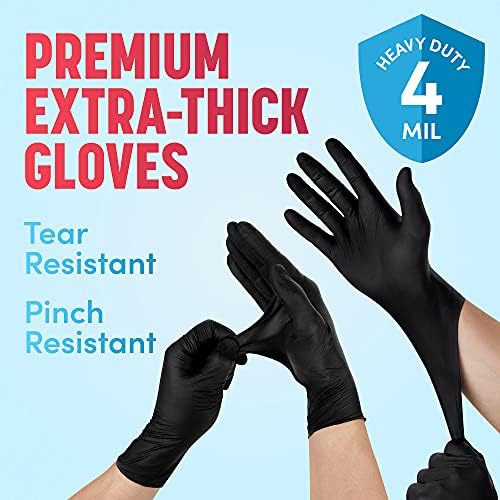 Crne nitrilne rukavice, izuzetno guste 4 Mil za jednokratnu upotrebu, bez lateksa, bez pudera, izuzetno jake, kutija od 100 rukavica