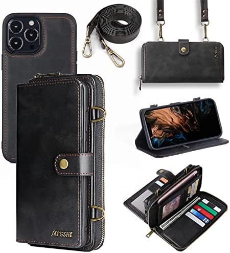 Futrola za iPhone 13/13 Mini / 13 Pro/13 Pro Max novčanik, Premium Vintage kožna Crossbody magnetna odvojiva 2 u 1 torbica sa patentnim