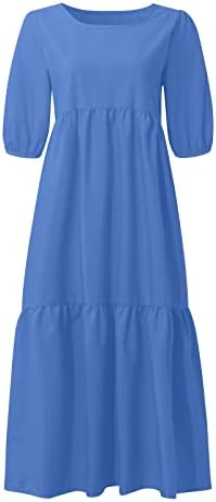 Bež haljina za žene, otvorena teretana ljetni balonski rukav tunika ženska klasična lagana čvrsta haljina sa grudima