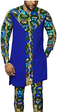 Afrički muški odjeća plemenski set tiskalice + Ankara hlače Dashiki TrackSit outfits bluza vrhovi džepova