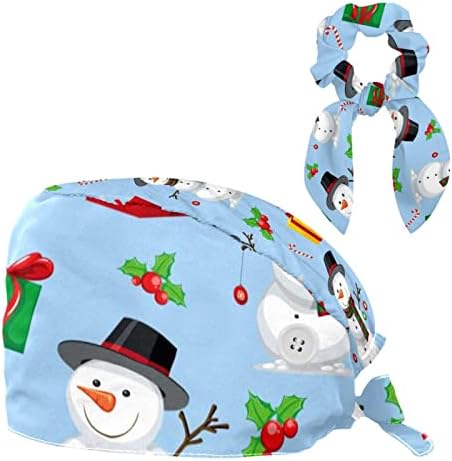 Božićni snjegović uzorak slatka radna kapa s tipkama podesiv bouffant šešir uniseks kape za čišćenje sa lukom kosom
