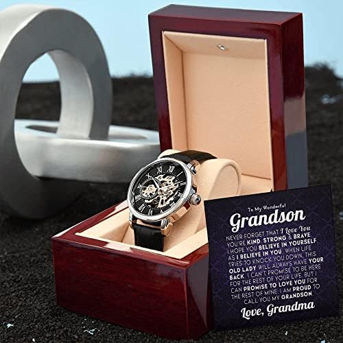 Poklon za unuka o diplomiranju, rođendan, dan vjenčanja, baka poklon za unuka o maturi, do Grandson Watch sa porukam karticom, muški