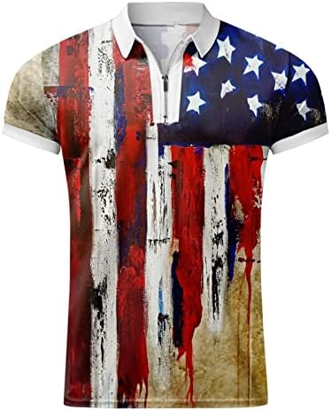 Beuu Muške patriotske polo od golf majica, 4. srpnja Američka zastava kratki rukav na vrhu ljeta 1/4 zip ovratnik radne majice