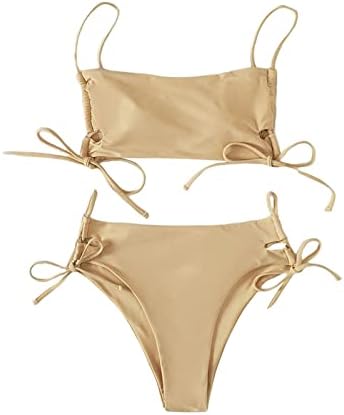 Bikini set za žene Dvodijelni kupaći kostim etnički print Visoki struk zamotani blok u boji Halter Back Selly Veine Beachwear