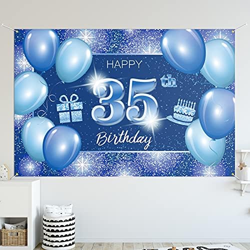 Sretan 35. rođendan pozadina Banner dekor plava tačka Glitter Sparkle 35 godina Rođendanska zabava Tema dekoracije za muškarce žene