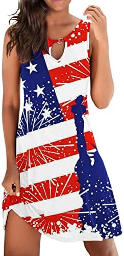 4. jula haljine za žene Ležerna ljetna haljina na plaži američka zastava bez rukava O vrat Keyhole Stars prugasti sarafan