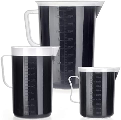GRESPRI izdržljivi Graduirani Set mjernih čaša od 5 litara, 5000ml+2000ml+1000ml, 3 pakovanja polipropilenskih čaša Clear Labs sa