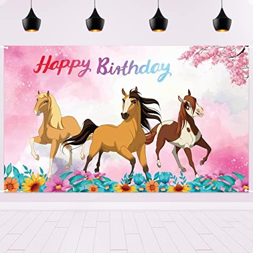 Chrzee Cartoon Spirit pozadina za konje - 5x3ft Pink pozadina za Sretan rođendan Spirit & nbsp; konj  zabava & nbsp; ukrasi za djevojčice