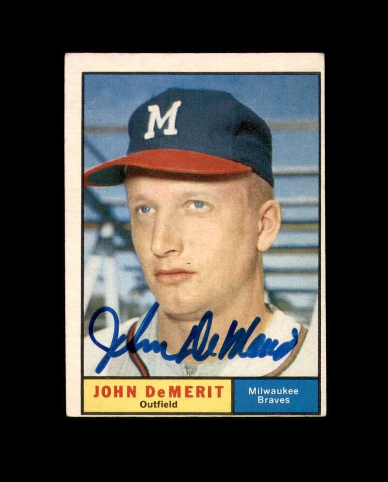 John Demerit rukom potpisan je 1961. topps Milwaukee Braves Autogram