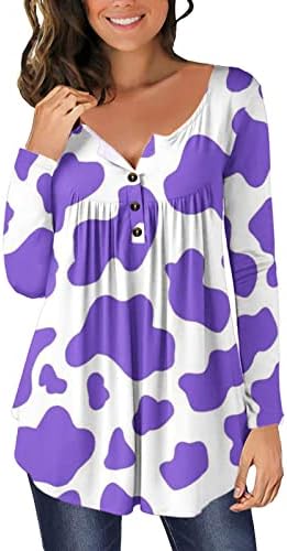 Košulje od krave za žene vrhovi Henley tipka tunika bluza za gamaše casual bagesy dugih rukava s dugim rukavima slatka majica