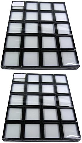 GOLBOX A 40 PCS Top Glass Gems Prikaz kutije Držač crna boja bijeli umetanje 1.57x1,57 inča
