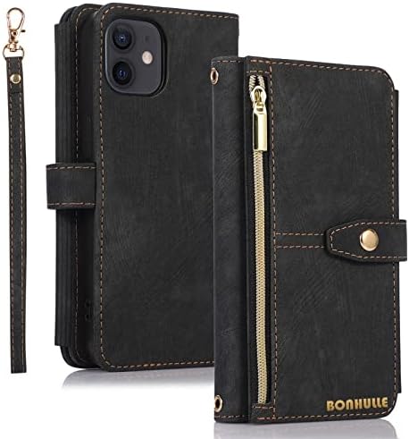 BONHULLE torbica za novčanik za iPhone 11, Premium Retro PU kožni Zipper 9 držač kartice novčanik Flip zaštitni poklopac sa postoljem,