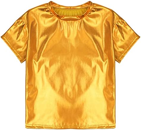 FLDY KIDS GUIRS Shiny Metallic Crop Tops Dancewear Kratki rukavi Hip Hop Gimnastika Plesne majice