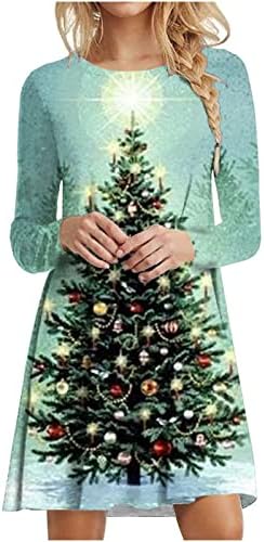 Ženska Midi košulja haljina Božić 3D Print dugi rukavi Y2K Rockabilly Holiday Beach Casual Sundress pulover haljina