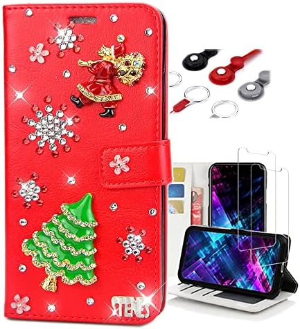 Fairy Art Crystal Novčani telefon Kompatibilan sa iPhoneom XS Max - Santa Snow Christen Tree - Crveno - 3D ručno rađeni sjajni kožni