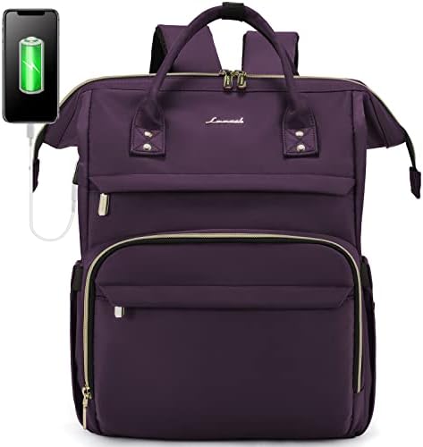 LOVEVOOK ruksak za Laptop žene učitelj ruksak torbe za medicinske sestre, 15,6 inča ženski radni ruksak torbica vodootporni putni paket protiv krađe sa USB priključkom za punjenje, tamno ljubičasta