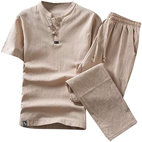 Muška ležerna čvrsta trenerka 2 komada pamučne posteljine postavljaju majicu kratkih rukava duge hlače plus veličine pidžama set