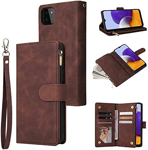 UEEBAI torbica za novčanik za Samsung Galaxy A22 5G, vrhunska Vintage PU kožna magnetna torbica sa zatvaračem džepna futrola za držač