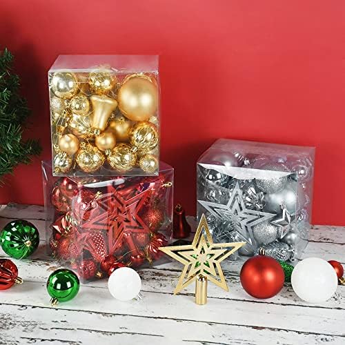 Red Božić Balls Ornamenti - 45kom 3.56 2.36 1.93 Shatterproof Božić ukrasi viseća Lopta ukras, Jelka Baubles, mat sjajni Božić DIY