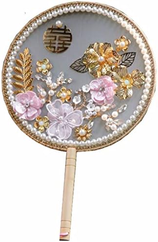 Jkuywx kineski čvor ružičasti cvijeće mladenke za mladenke perle biserni kristalni zlatni list drevni kostim okrugli vjenčani ventilator