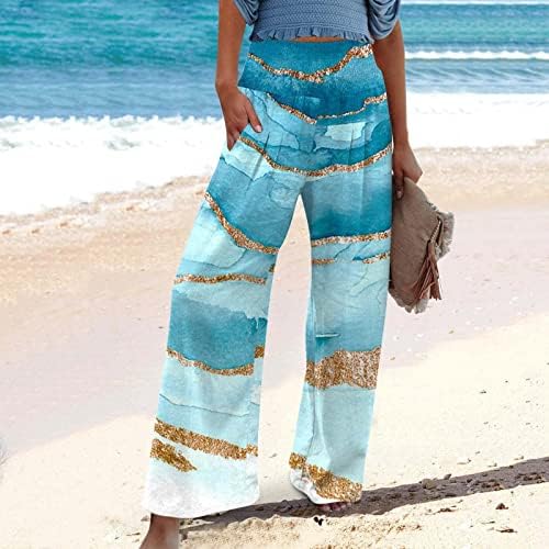 lcziwo lanene pantalone za žene ljetni Casual Print široke pantalone za noge elastični struk ravne nogavice udobne pantalone na plaži