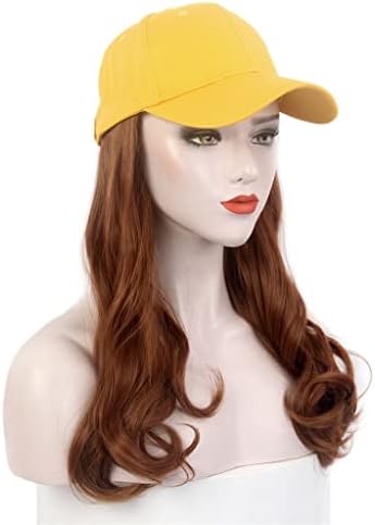 LUKEO modne ženske kape, kape za kosu, žute bejzbol kape, perike, duge kovrčave smeđe perike, kape
