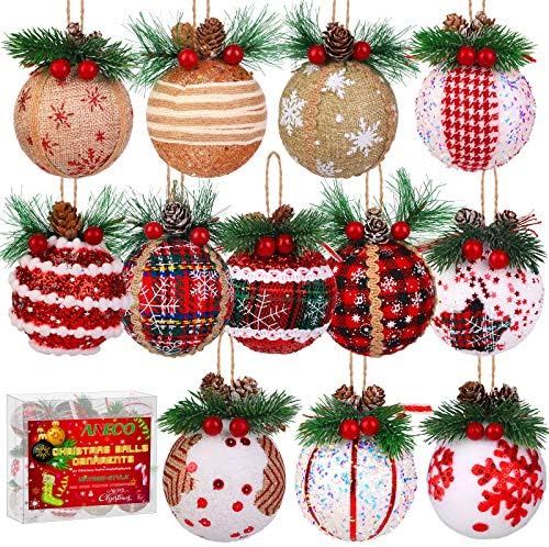 Aneco 12 paket Božić Ball Ornamenti Božić Balls Baubles Set različitih stilova Foam Božić stablo Baubles sa šišarke i bobice za odmor