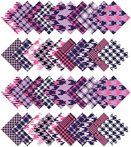 Soimoi Houndstooth Print prerezan 5-inčni pamučni platneni kvadrati za prošivanje šarm paket DIY Patchwork šivaći zanat - ljubičasta, ružičasta, crna