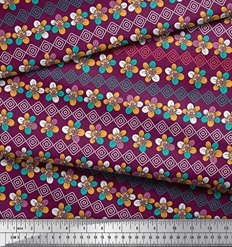 Soimoi Cotton Jersey Fabric dijamantski oblik & amp ;cvjetna umjetnička štampana tkanina 1 Yard 58 inch Wide