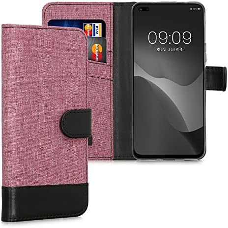 kwmobile torbica za novčanik kompatibilna sa Honor 50 Lite - futrolom od tkanine i umjetne kože za telefon Flip Cover - Dusty Pink / Black