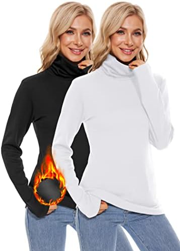 Dylh Womens Light Fleece Cotton Turtleneck Dugi rukav Lagani pulover Osnovni termički majica
