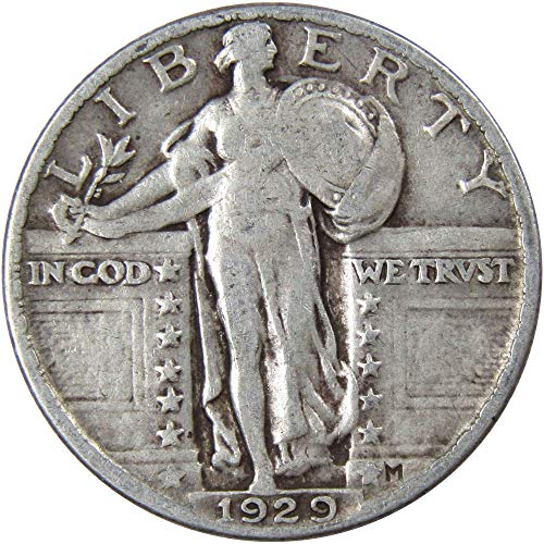 1929. Stojeći sloboda tromjesečje VG Vrlo dobro 90% srebro 25C američki tipa kovanica