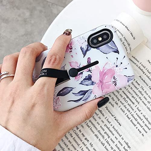 iPhone XS Max Case Pinger Grip, 3D reljefni ružičasti cvijeće Siva dizajn školjke, otporni na udarce, tanak kaiš s dualnim slojem,