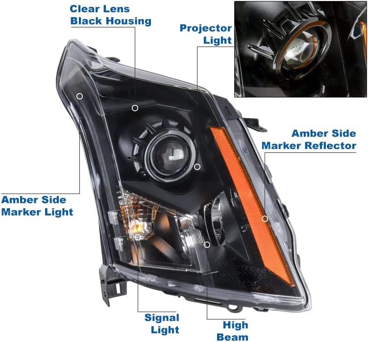 ZMAUTOPARTS projektor farovi prednja svjetla crna sa 6 plava LED DRL svjetla za 2010- Cadillac SRX