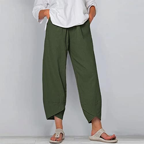 KCJGIKPOK Womens Capri gamaše, široko noga elastična elastična posteljina obrezana gaćica s džepovima Ženske hlače Ljeto