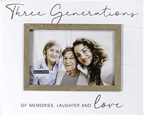 Malden International Designs 4x6 tri generacije Script Sentiments okvir za slike tri generacije uspomena smijeh i ljubav bijeli MDF