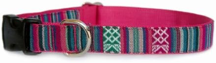 Southwestern Ruby Pink Stripe ovratnik za pse: Tribal, Navajo, Indijanac, meksička inspirirana Jaqcuard tkanina na izdržljivoj najlon