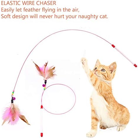 Jtqxx igračka za mačje pero, štapić za mačke, paket od 5 paketa interaktivni Teaser žičani štapić za mačke mačiće sa zvonastim perlicama za mačje vježbe Igrajte zabavne poklone-Veleprodaja